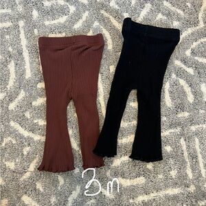 Kids Ribbed Flare Pants - Black and Brown